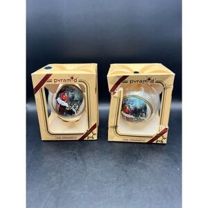 Pyramid Christmas Ornaments Satin Sheen Decorations Covered Set of 2 in Box‎ Vtg